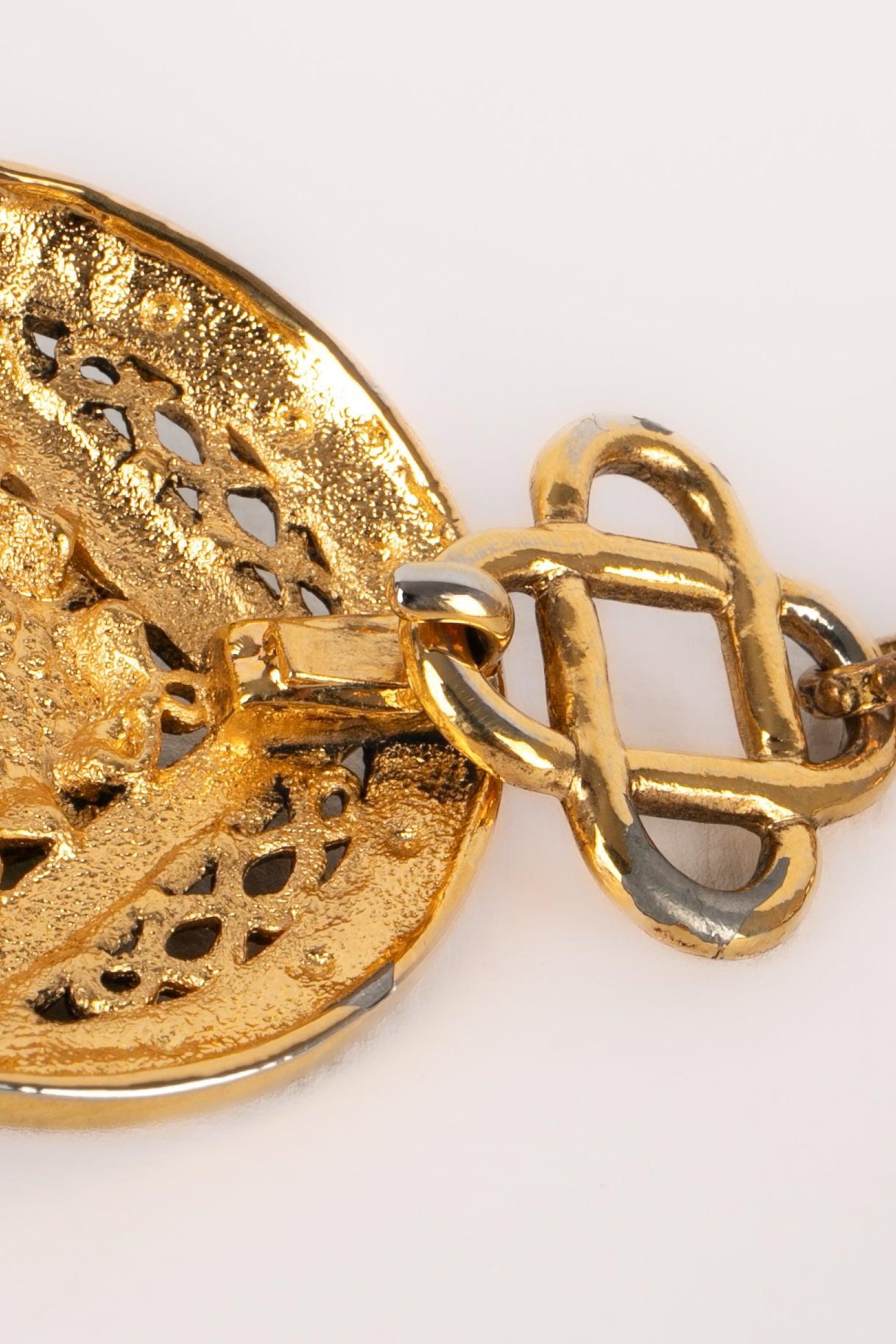 Christian Dior Golden Metal Belt with Glass Cabochons, 1990 For Sale 1