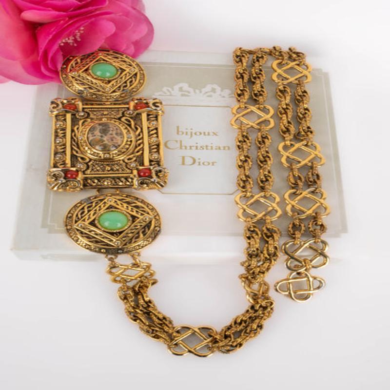 Christian Dior Golden Metal Belt with Glass Cabochons, 1990 For Sale 3
