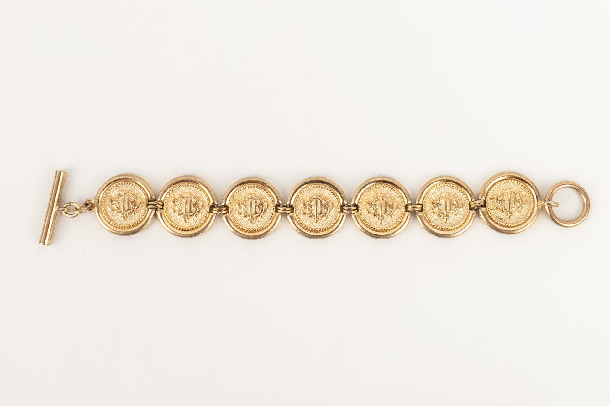 Christian Dior Golden Metal Bracelet Representing Coins In Good Condition For Sale In SAINT-OUEN-SUR-SEINE, FR