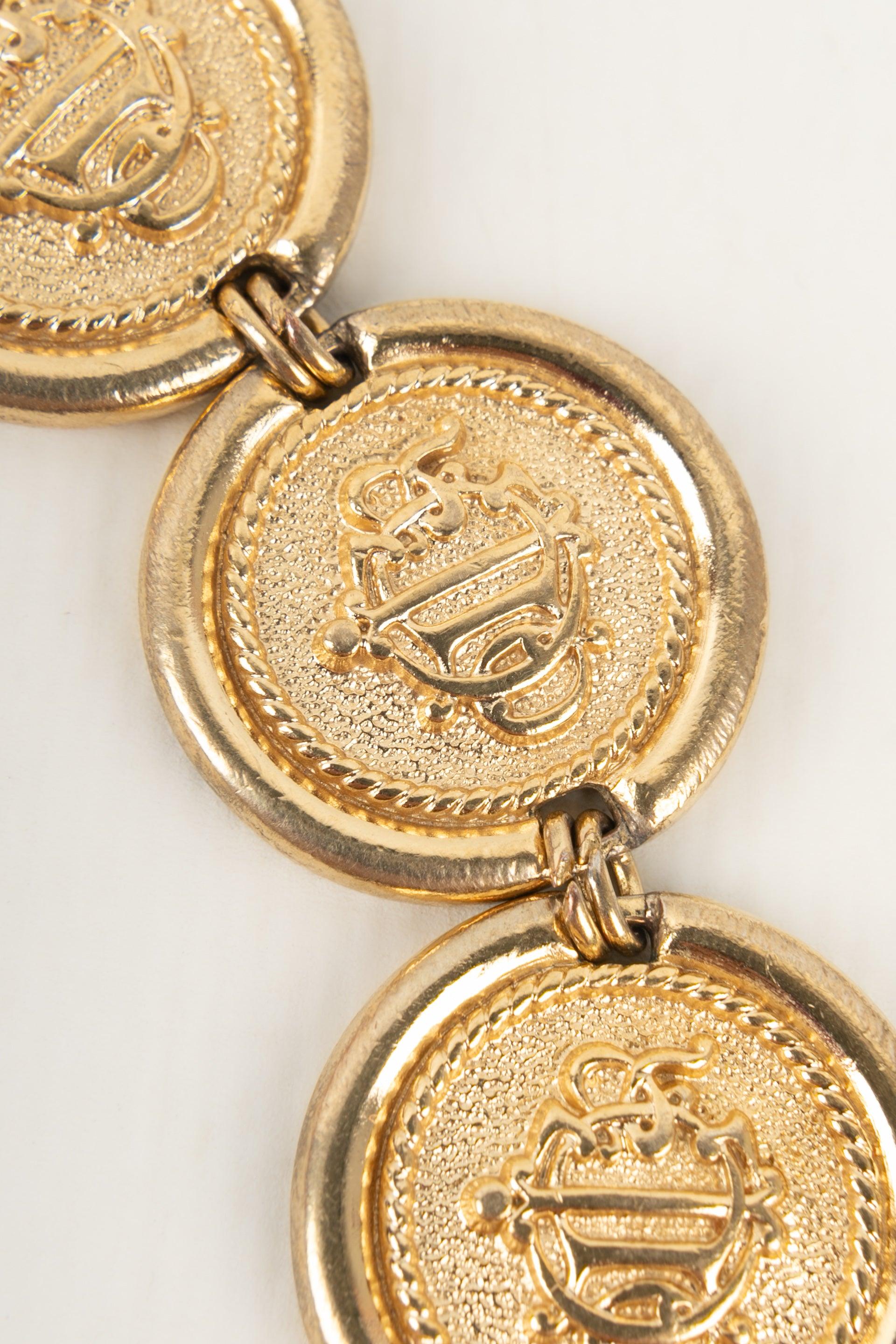 Women's Christian Dior Golden Metal Bracelet Representing Coins For Sale