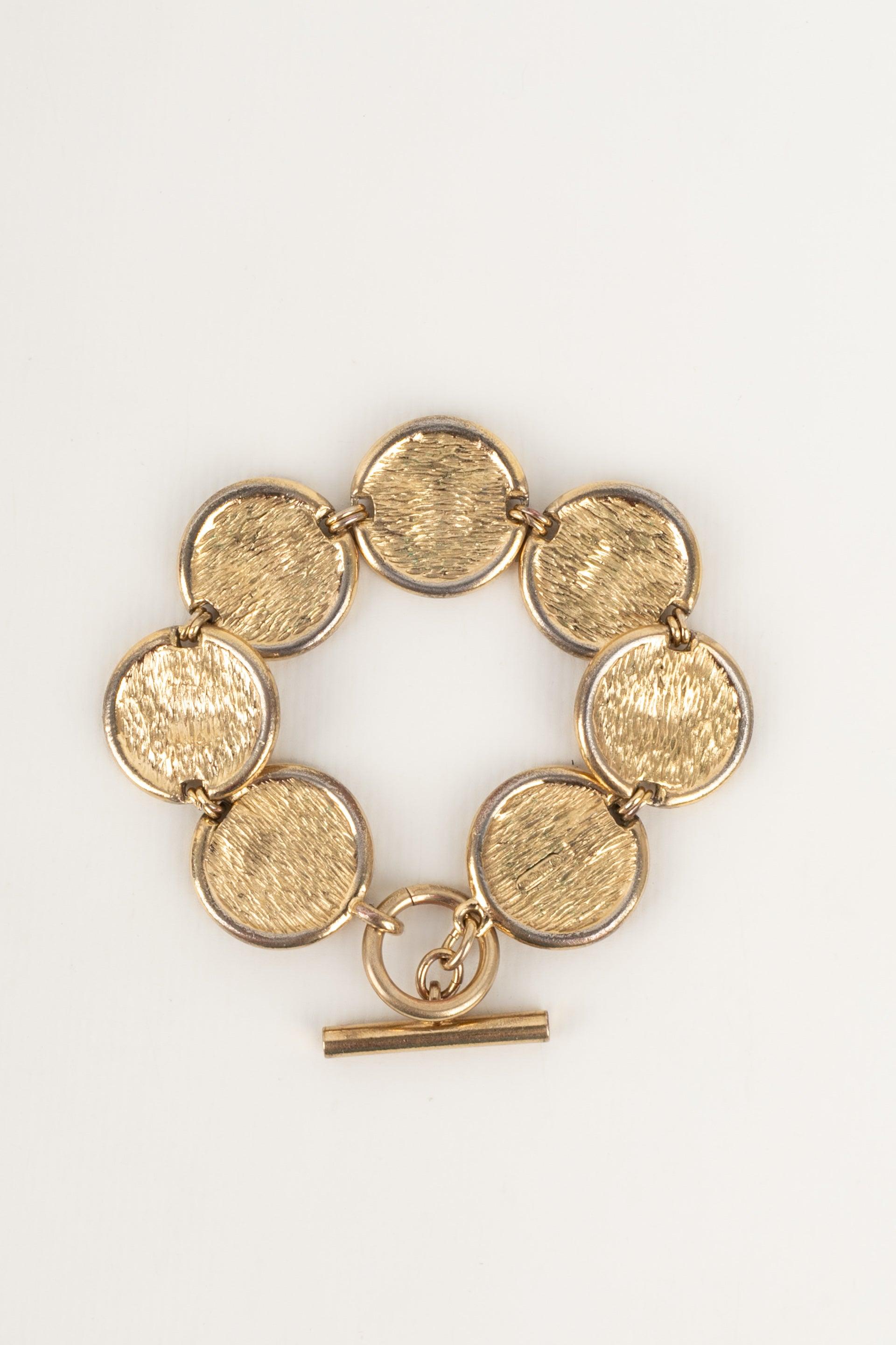 Christian Dior Golden Metal Bracelet Representing Coins For Sale 1