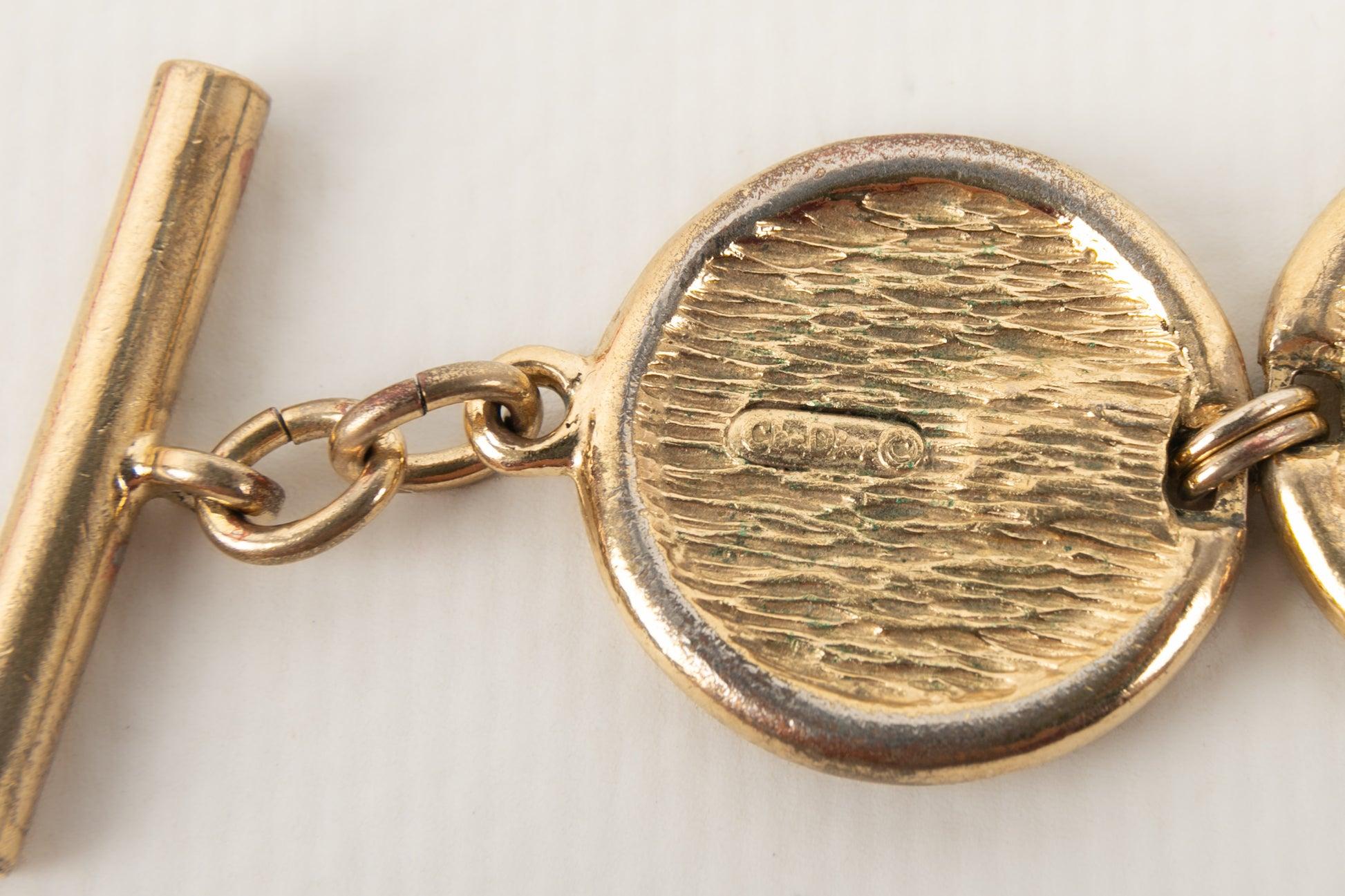 Christian Dior Golden Metal Bracelet Representing Coins For Sale 2