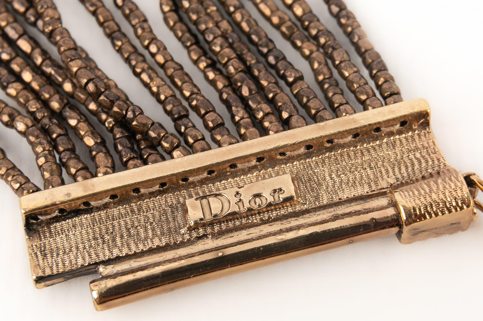 Christian Dior Golden Metal Bracelet with Orange Rhinestones For Sale 4