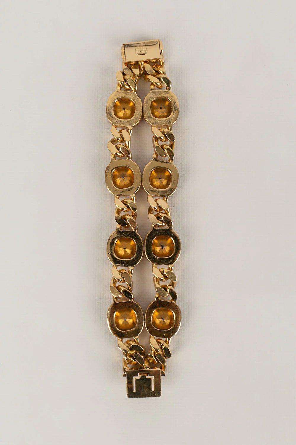 Artist Christian Dior Golden Metal Bracelet with Red Rhinestones For Sale