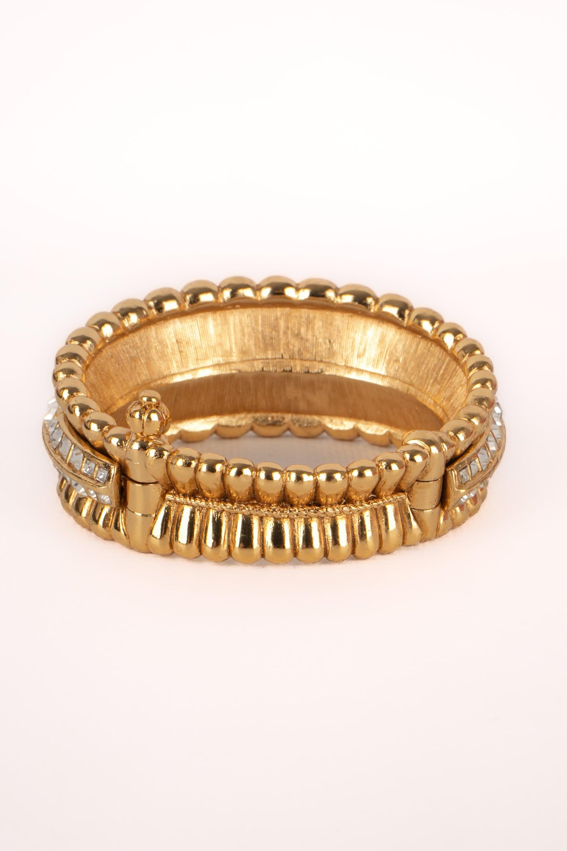 Women's Christian Dior Golden Metal Bracelet with Rhinestones For Sale