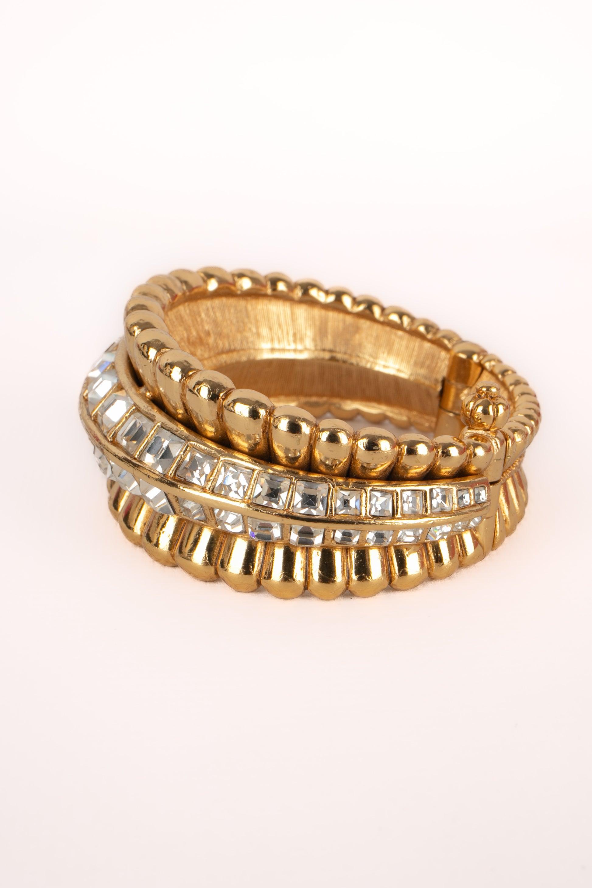 Christian Dior Golden Metal Bracelet with Rhinestones For Sale 4