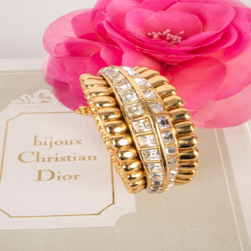 Christian Dior Golden Metal Bracelet with Rhinestones For Sale 5