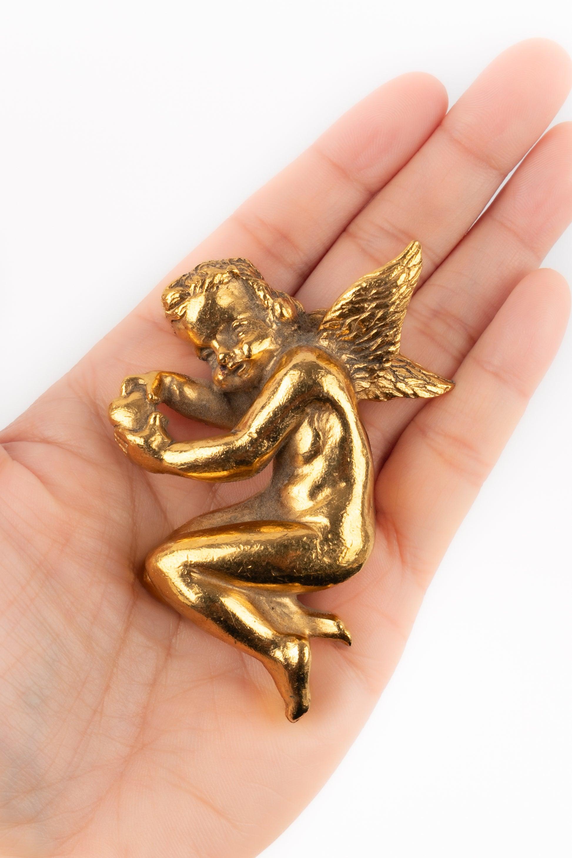 Women's Christian Dior Golden Metal Brooch 'Cherub'