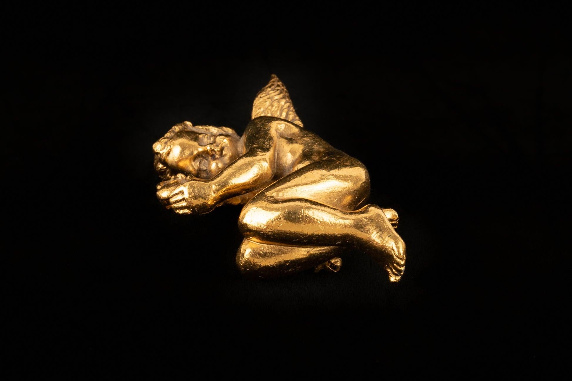 Christian Dior Golden Metal Brooch 'Cherub' 1