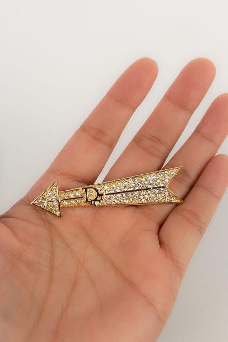 Christian Dior Golden Metal Brooch Paved with Rhinestones For Sale 3