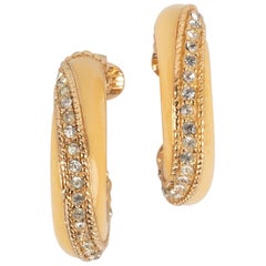 Christian Dior Golden Metal Clip-On Earrings Enameled with Beige