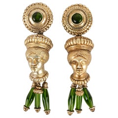 Christian Dior Golden Metal Clip-On Earrings with Glass Paste, 2001