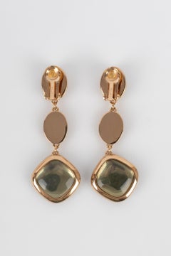 Christian Dior Golden Metal Clip-on Earrings with Resin and Glass Cabochons