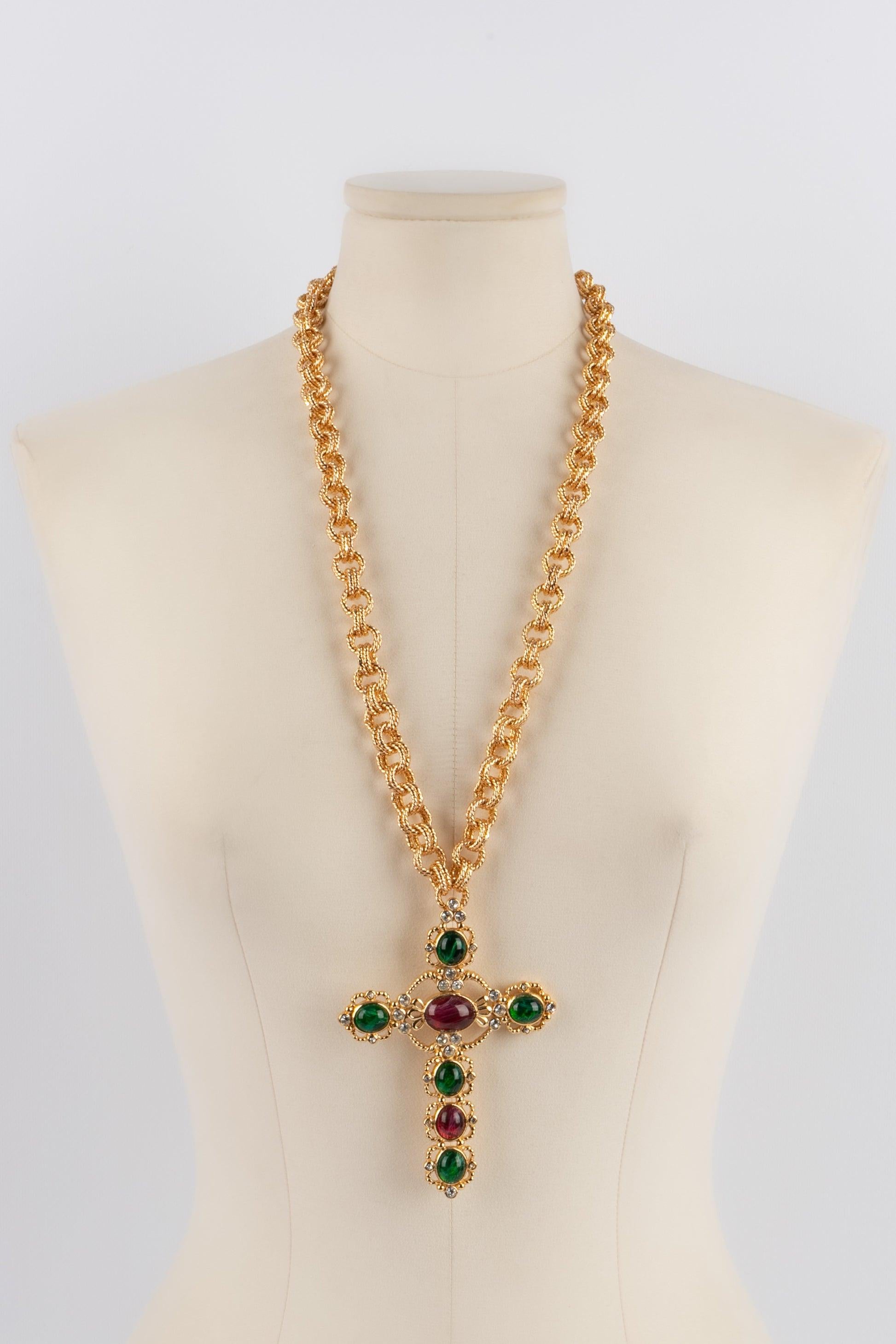 Christian Dior Goldene Metallkreuz-Halskette im Angebot 3