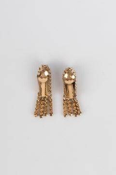 Christian Dior Golden Metal Earrings with Glass-paste Cabochons, 1965