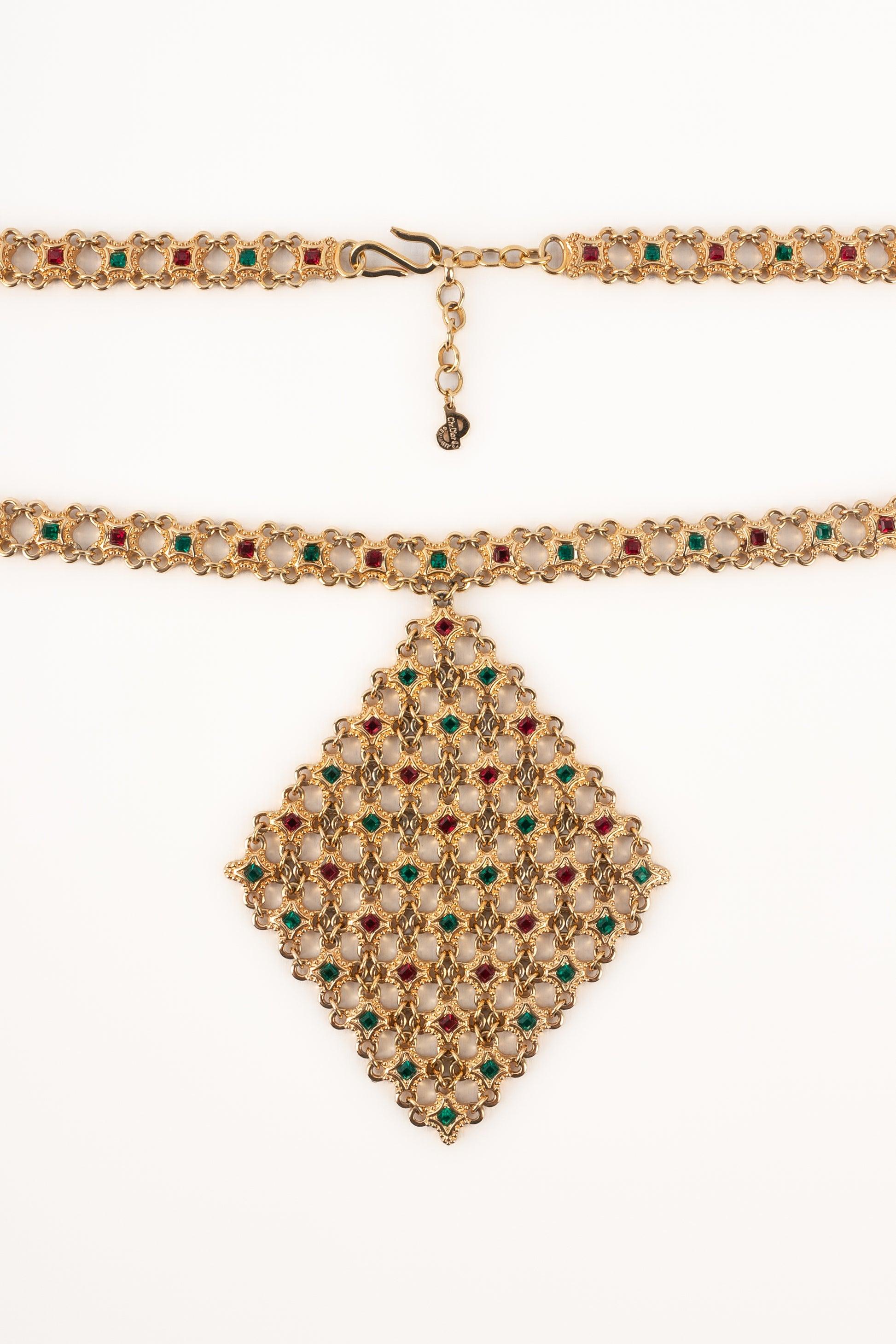 Christian Dior Golden Metal Pendant Necklace For Sale 3