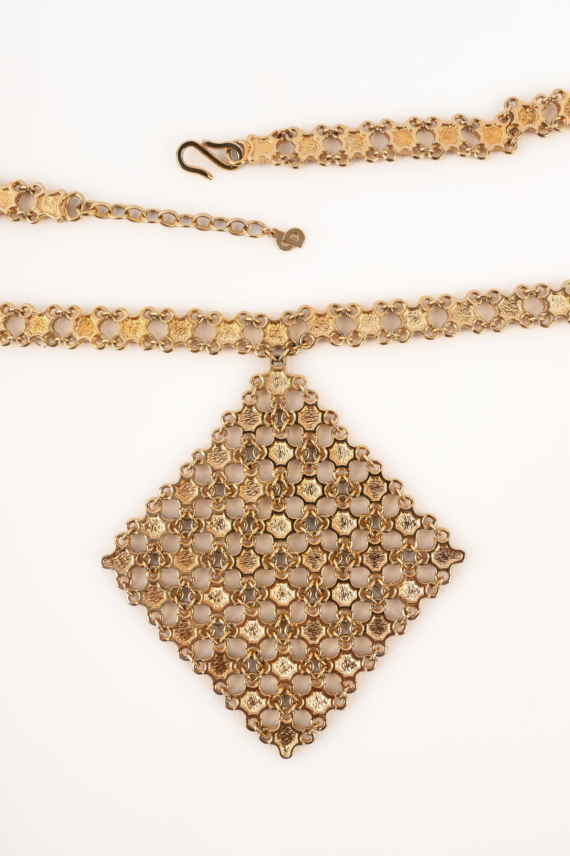 Christian Dior Golden Metal Pendant Necklace For Sale 4