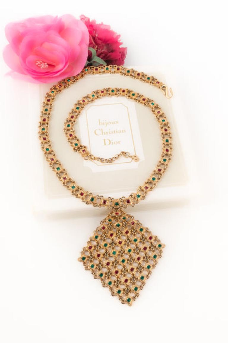 Christian Dior Golden Metal Pendant Necklace For Sale 5