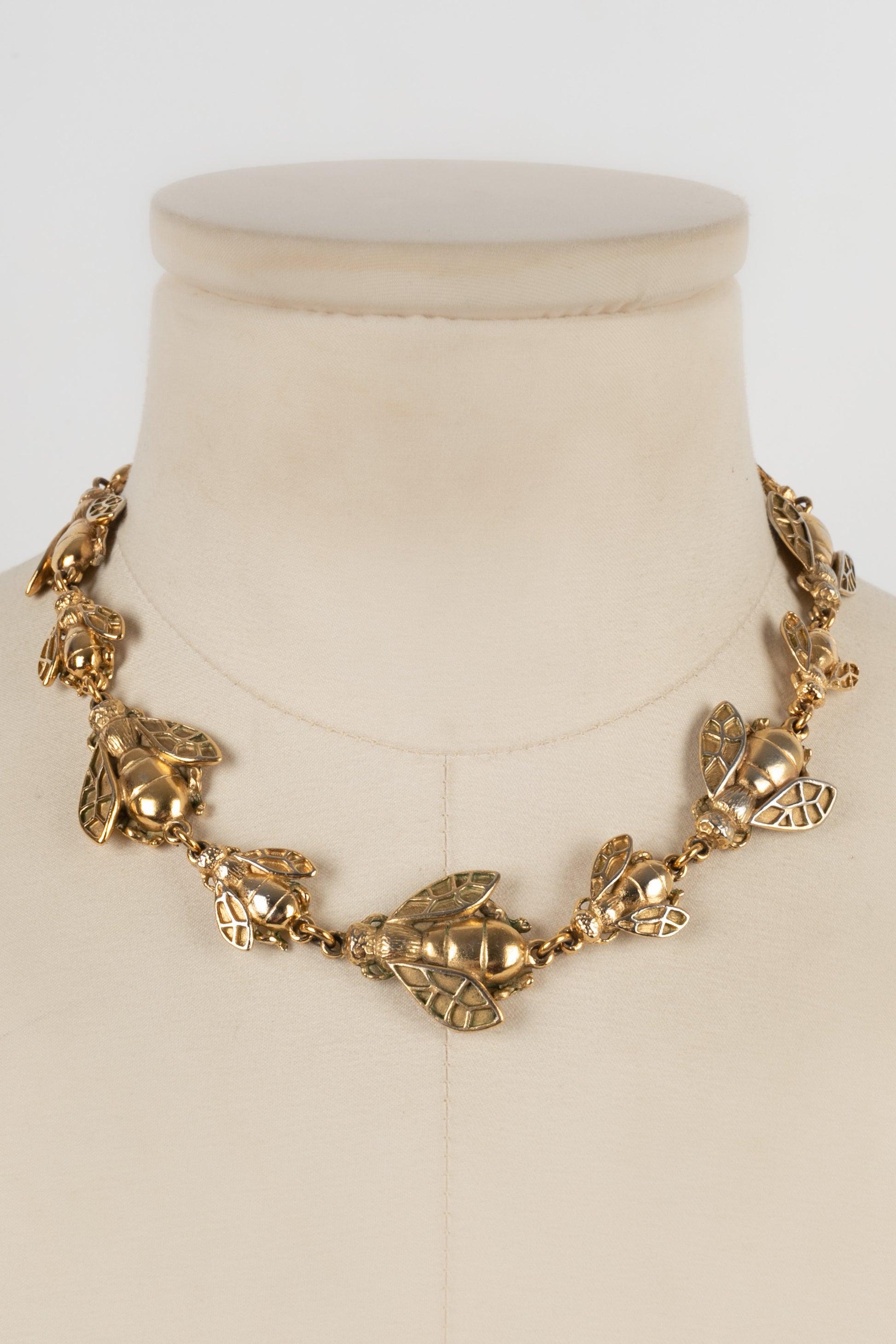 Christian Dior Golden Metal Short Bee Necklace 2