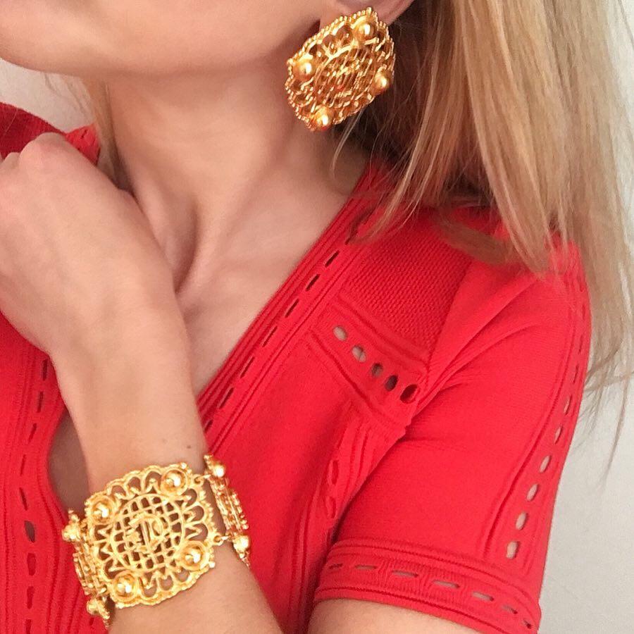 Women's Christian Dior Goldtone Logo Bracelet 1980s For Sale