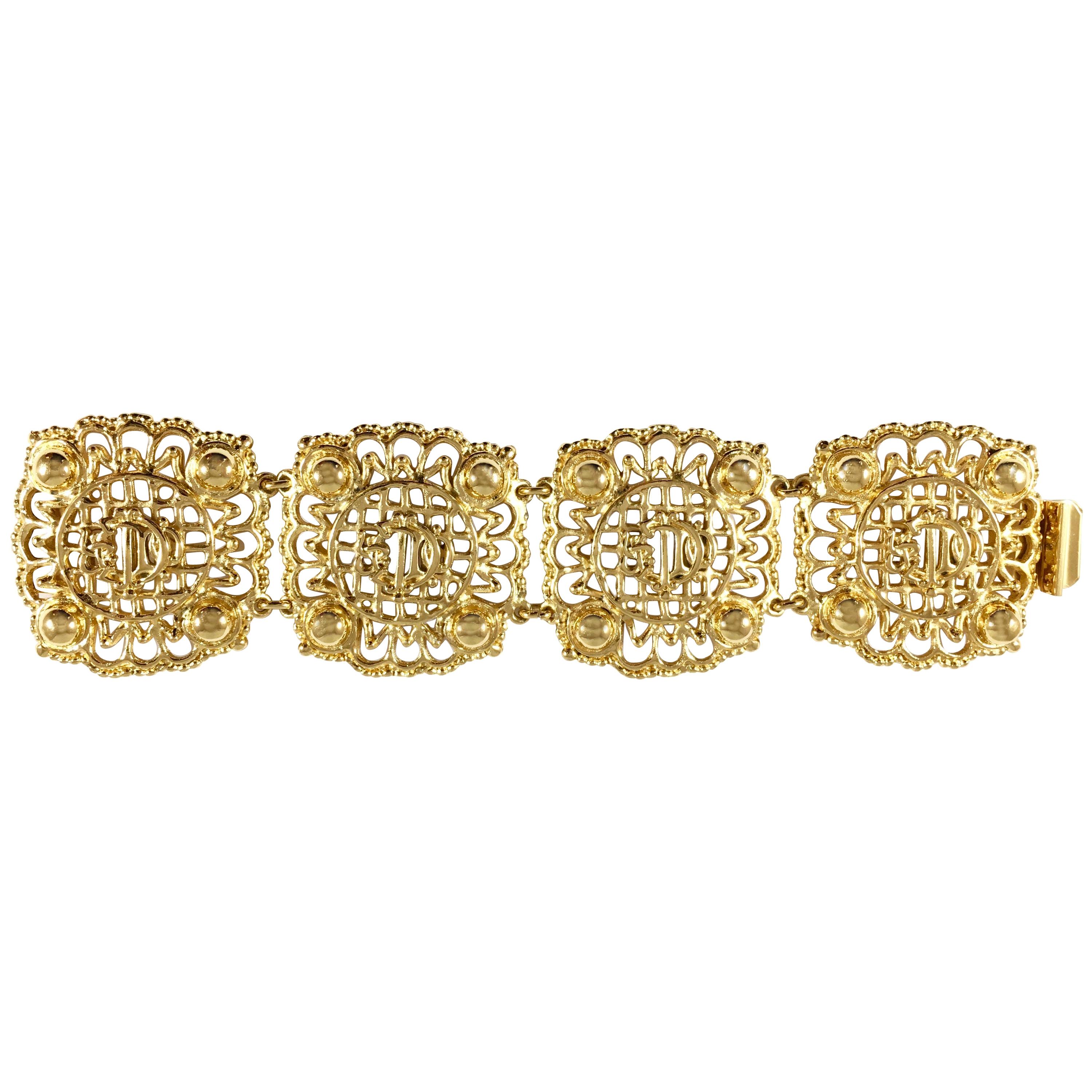Christian Dior Goldtone Logo Bracelet 1980s For Sale