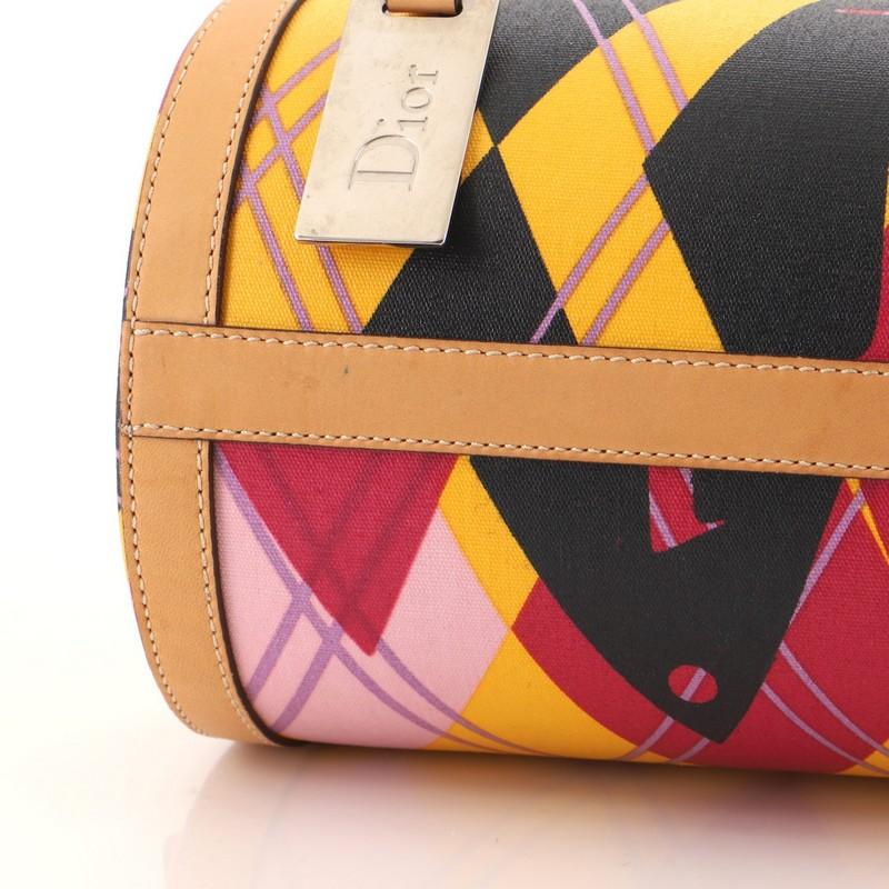Brown Christian Dior Golf Barrel Satchel Printed Canvas with Leather Small