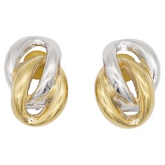 Christian Dior GORSSE 1970s Large Interlock Oval Hoop Clip Earrings Silver Gold
