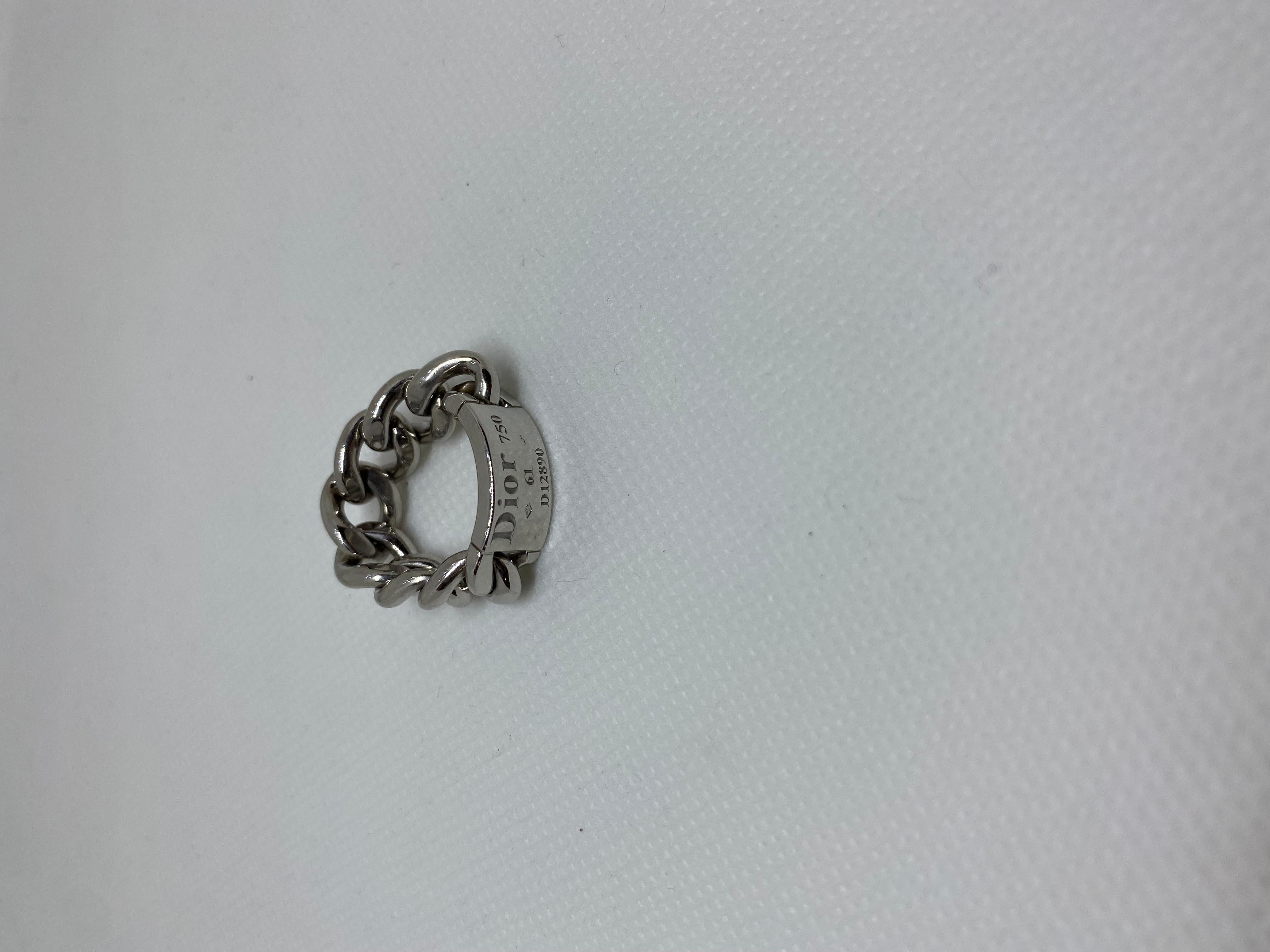 Christian DIOR Gourmette Chain White Gold 18K Ring In Excellent Condition For Sale In Forest Hills, NY