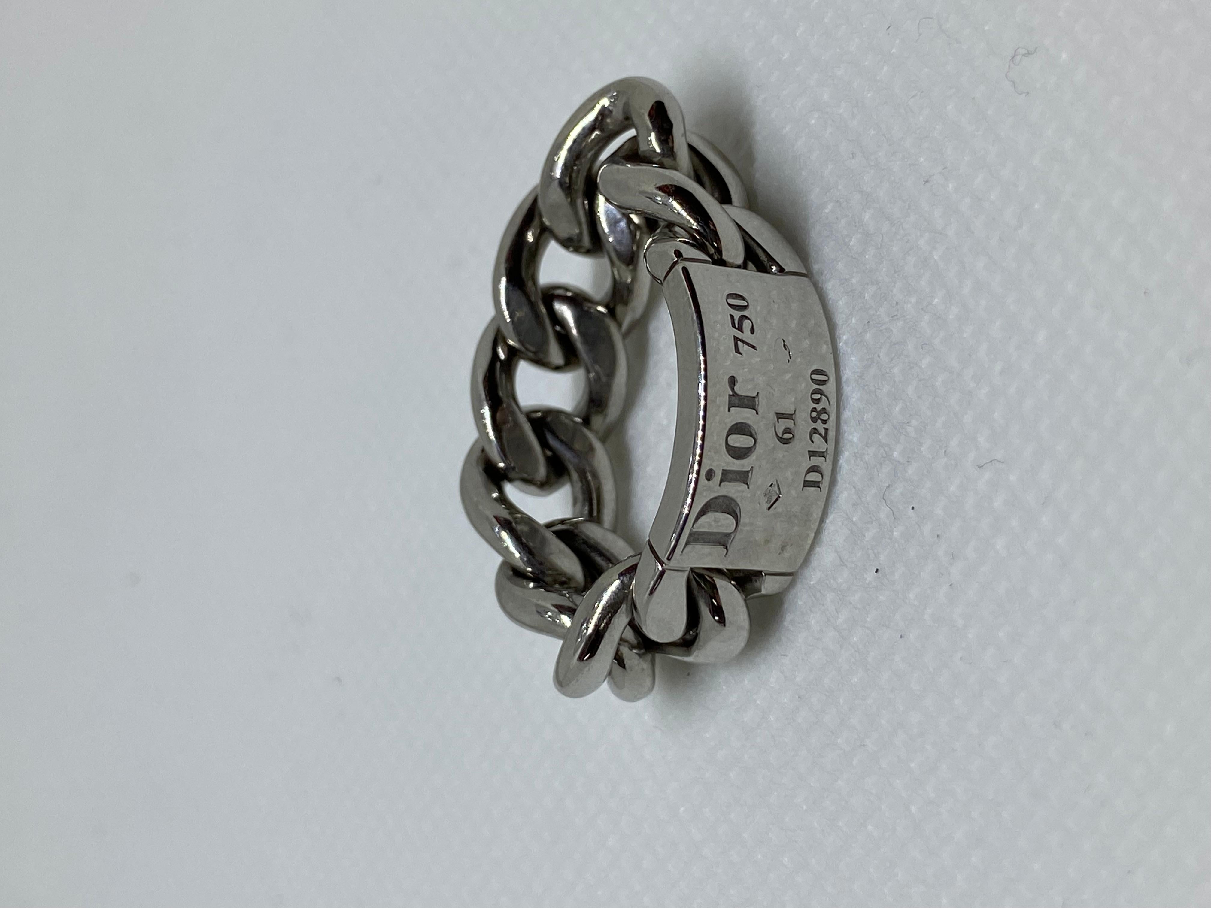 Women's or Men's Christian DIOR Gourmette Chain White Gold 18K Ring For Sale