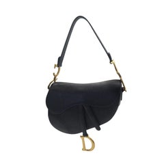Christian Dior Grained Calfskin Saddle Bag with Dior Embroidered Strap