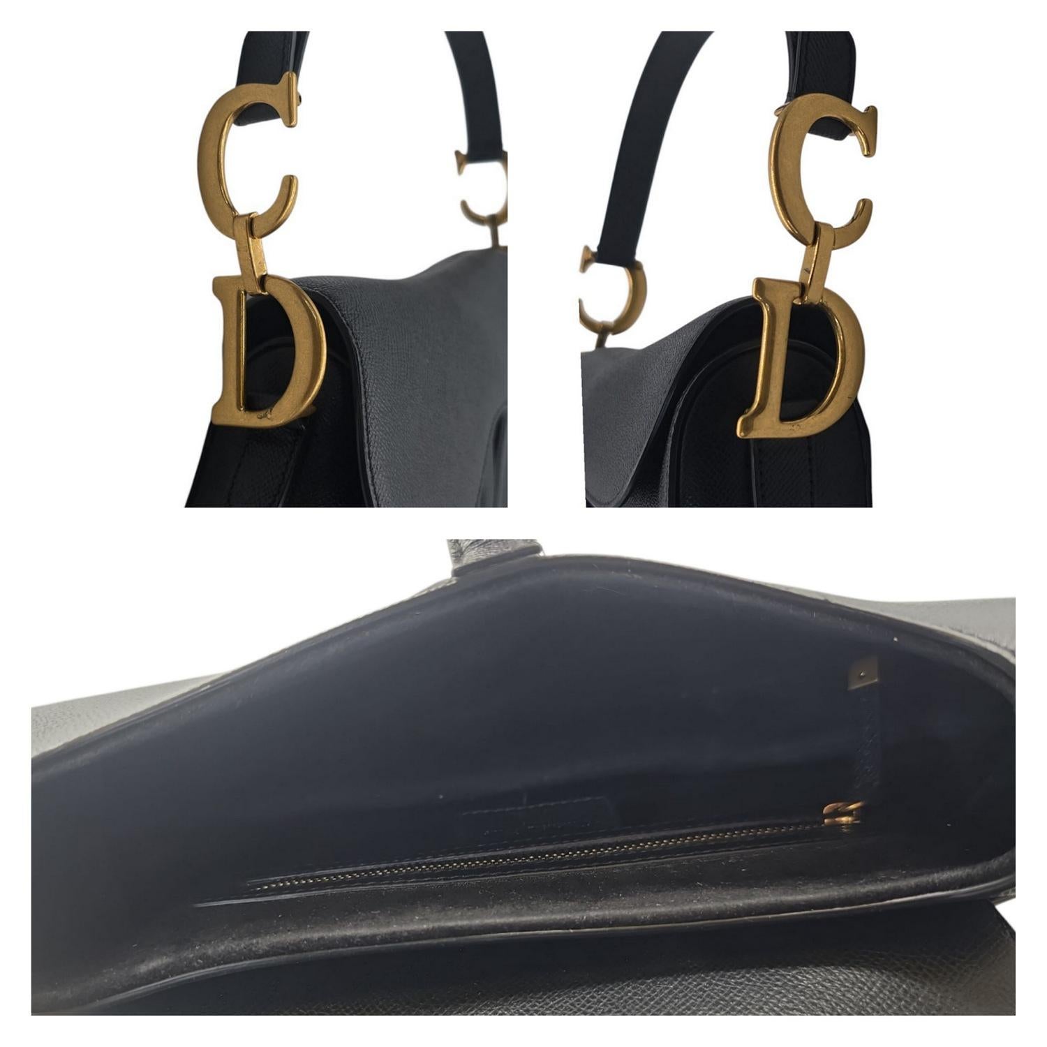Christian Dior Borsa a sella in pelle di vitello granulata con tracolla ricamata Dior in vendita 4