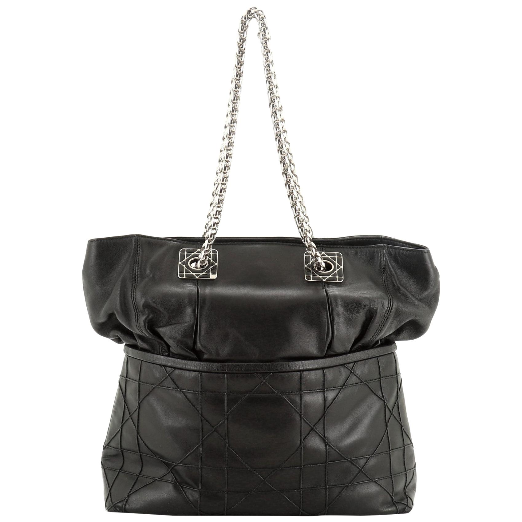 Christian Dior Granville Chain Tote Cannage Quilt Leather XL