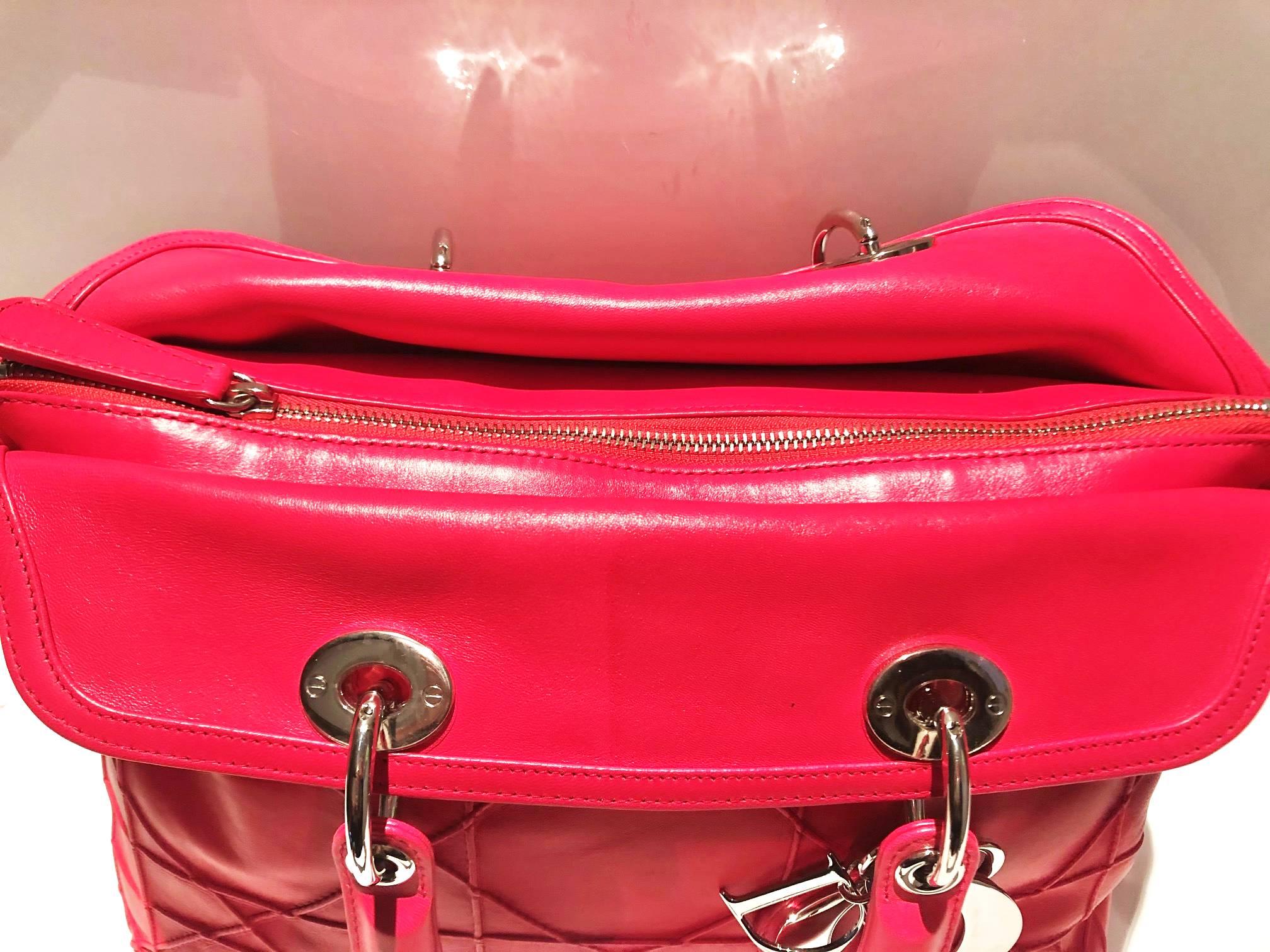 Christian Dior Granville Calfskin Red Leather Tote Bag with multicolor strap 6