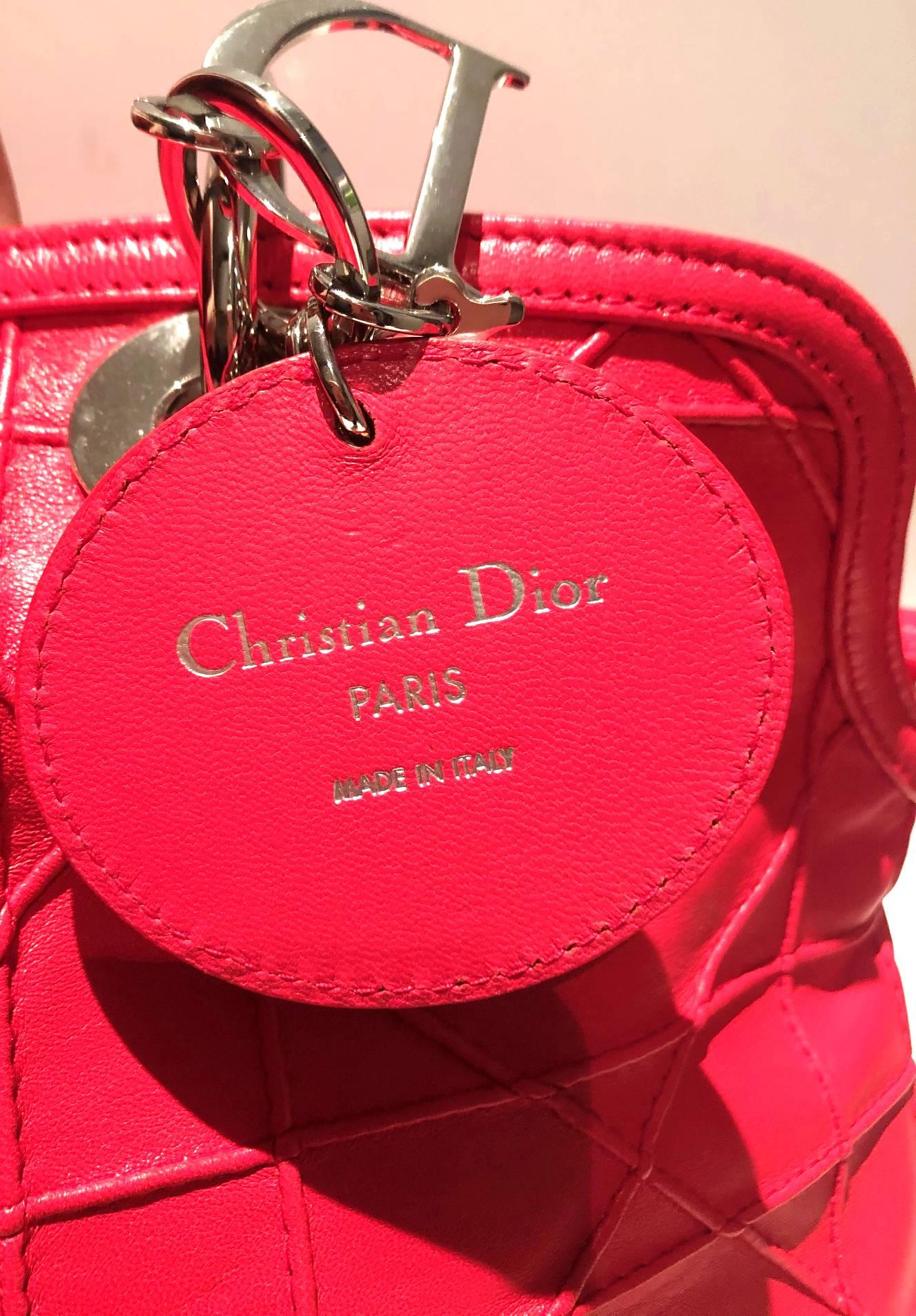 Christian Dior Granville Calfskin Red Leather Tote Bag with multicolor strap 8