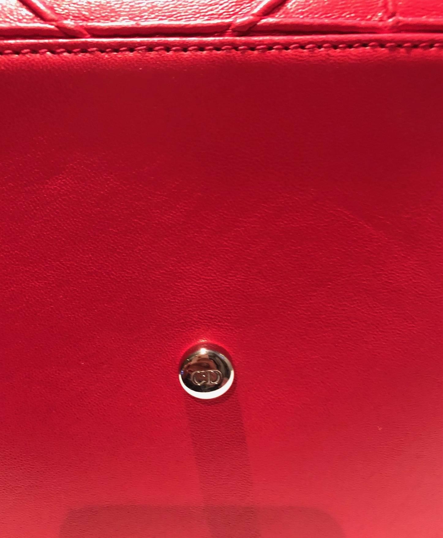 Christian Dior Granville Calfskin Red Leather Tote Bag with multicolor strap 10