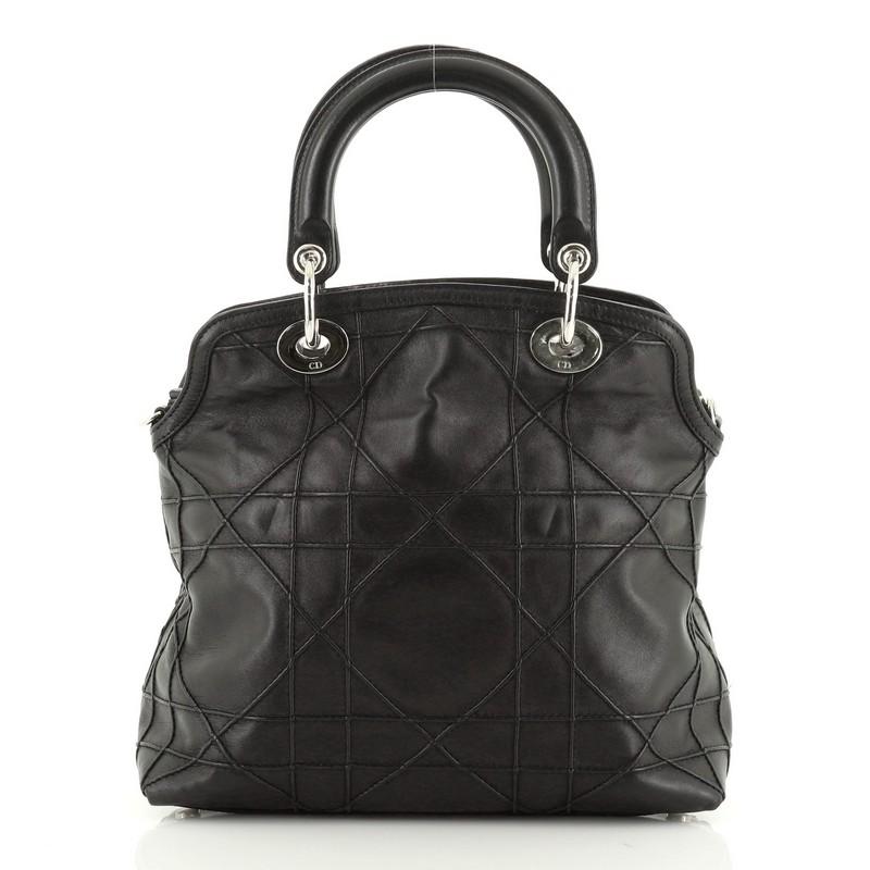 Black Christian Dior Granville Satchel Cannage Quilt Leather Medium 