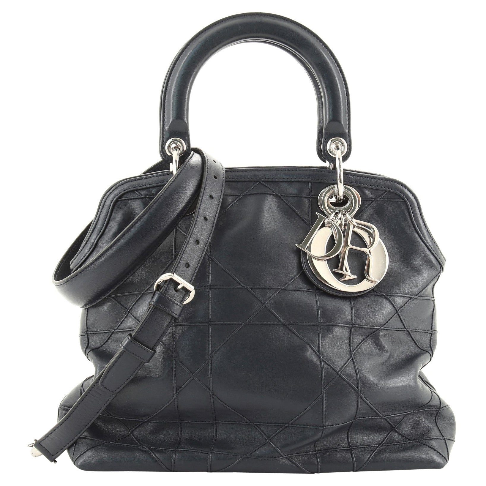 Christian Dior Granville Satchel Cannage Quilt Leather Medium