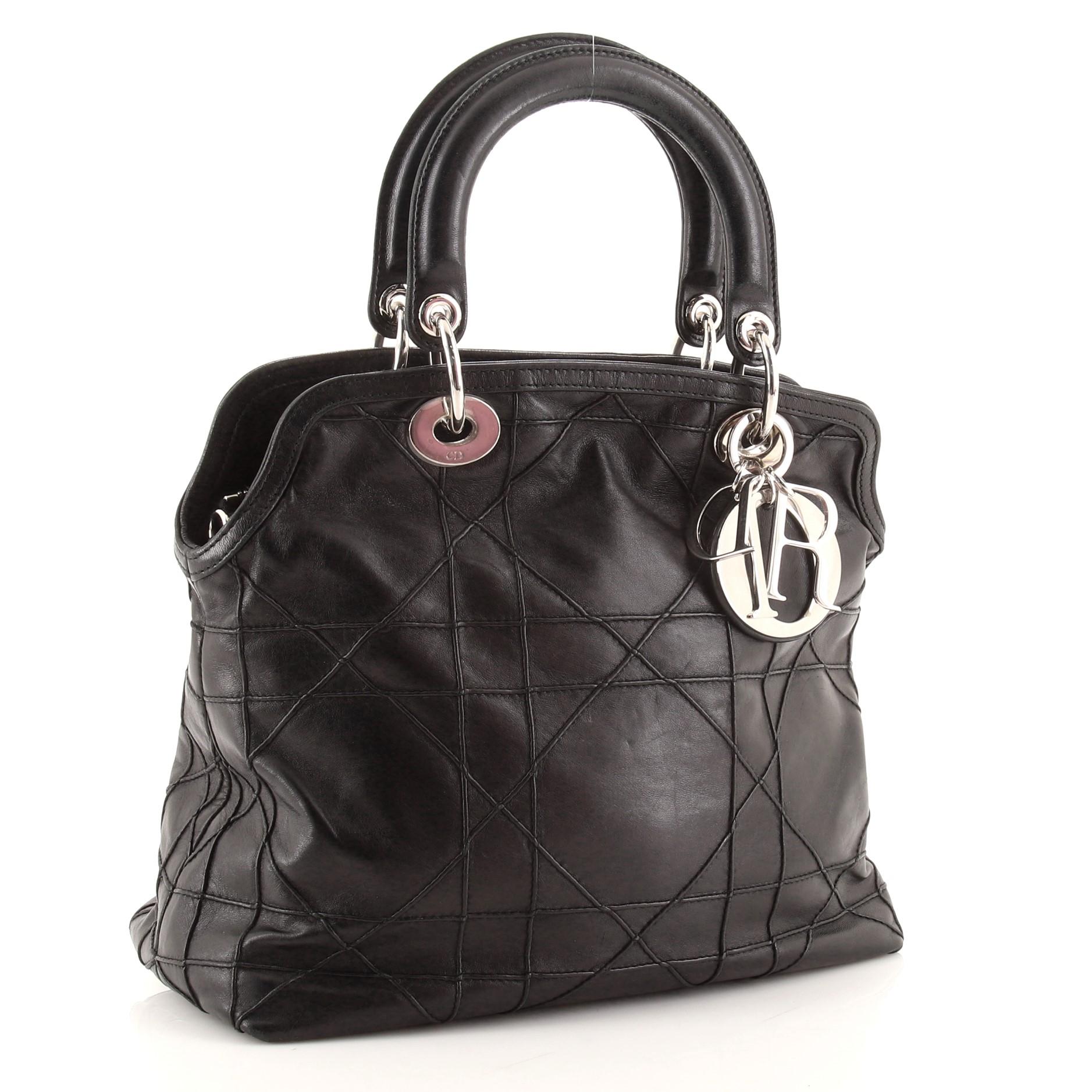 Christian Dior Granville Satchel Cannage Quilt Leder Klein (Schwarz)