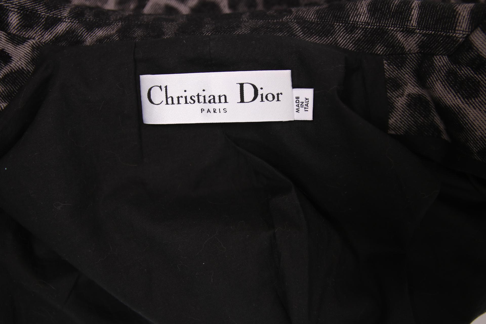 Christian Dior Gray & Black Leopard Print Denim Jacket Blazer In Excellent Condition In Studio City, CA