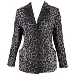 Christian Dior Gray & Black Leopard Print Denim Jacket Blazer