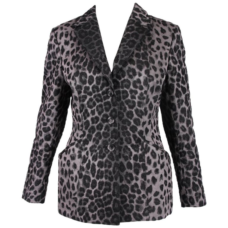 Christian Dior Gray and Black Leopard Print Denim Jacket Blazer at 1stDibs