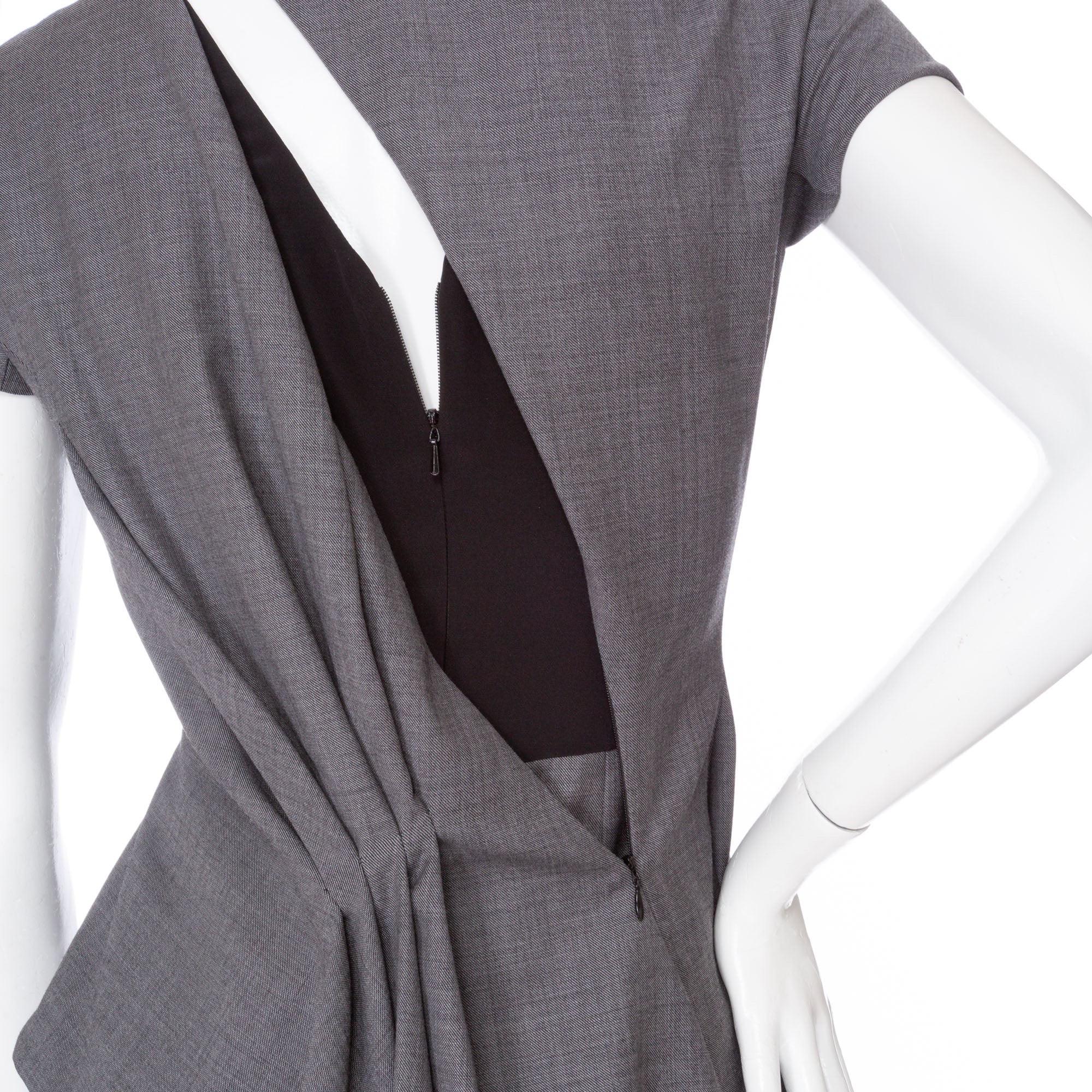 Women's Christian Dior Gray Lightweight Wool Avant Garde Peplum Dress For Sale