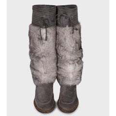 Christian Dior Gray Suede & Fur Pull-On Boots EU 37.5 for Cold Seasons