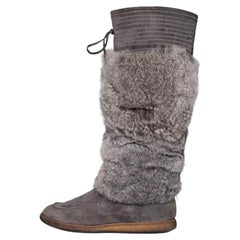 Christian Dior Gray Suede & Fur Pull-On Boots EU 37.5 for Cold Seasons