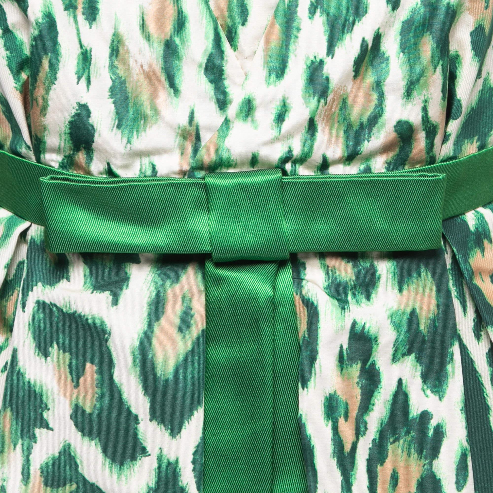 Christian Dior Green Animal Print Silk Bow Detail Top M In Excellent Condition For Sale In Dubai, Al Qouz 2