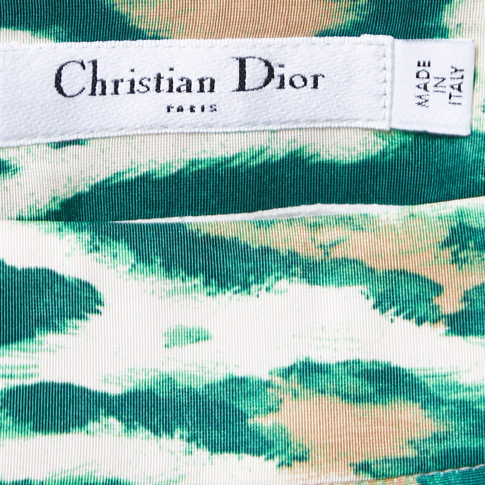 Women's Christian Dior Green Animal Print Silk Pencil Skirt  For Sale