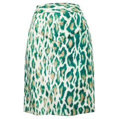 Christian Dior Green Animal Print Silk Pencil Skirt 