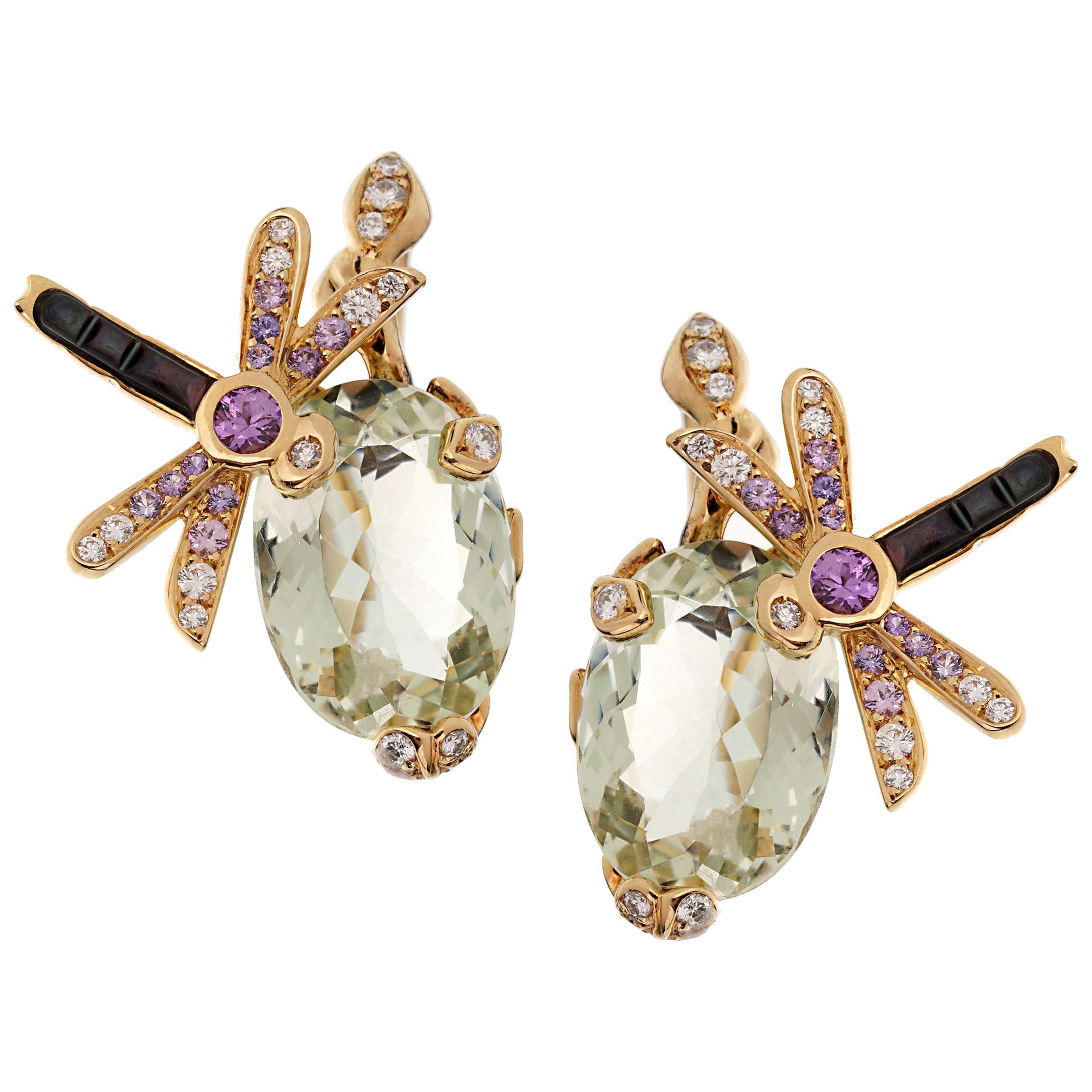 Christian Dior Boucles d'oreilles en or jaune, béryl vert, diamants et saphir