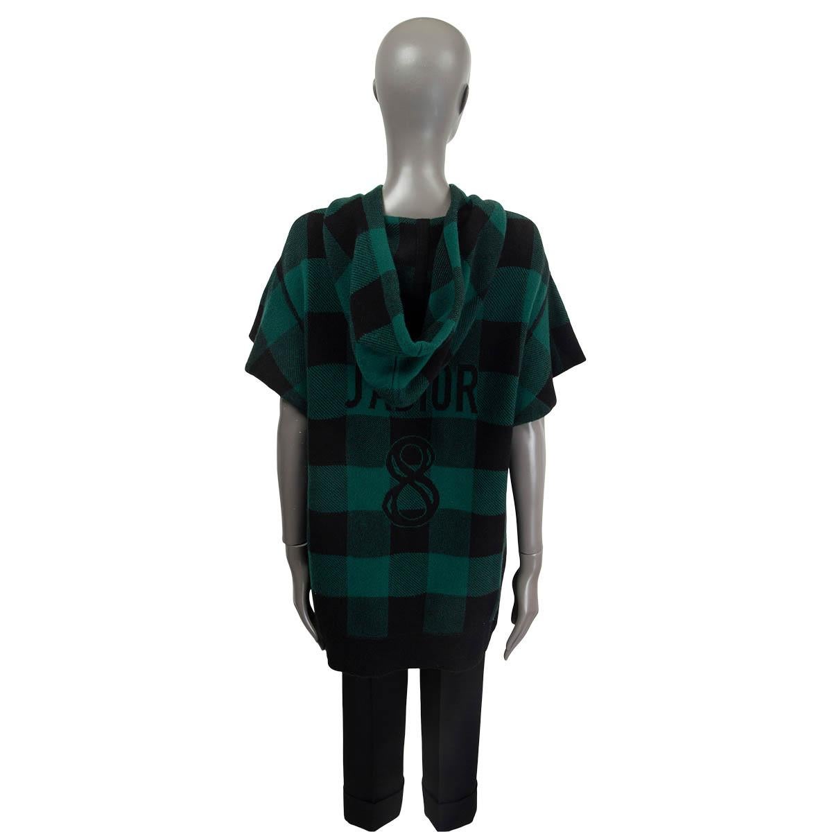 Black CHRISTIAN DIOR green & black cashmere J'ADIOR 8 PLAID HOODED Sweater 38 S For Sale