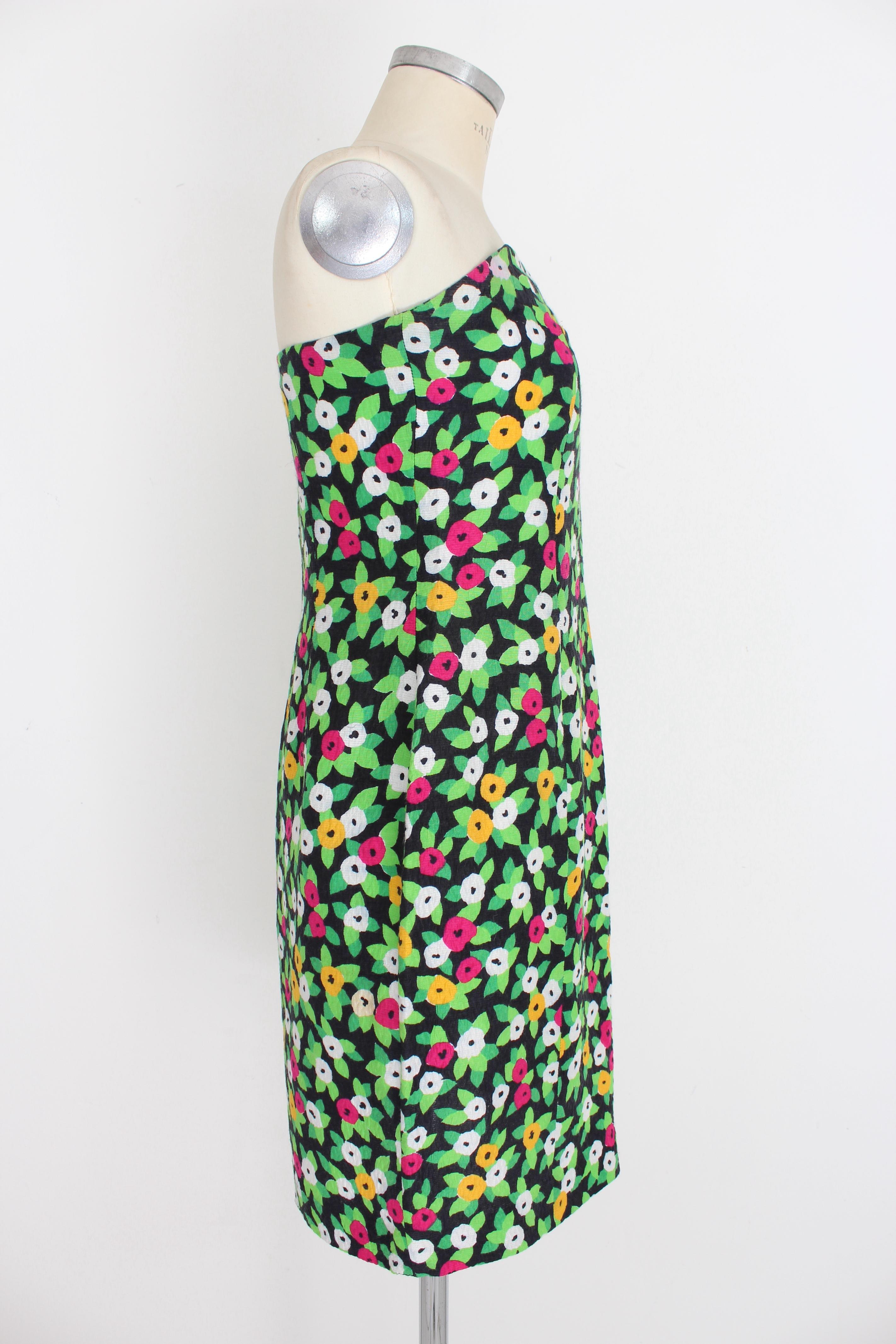 Christian Dior Green Black Cotton Floral Cocktail Sheath Dress In Excellent Condition In Brindisi, Bt